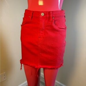Hudson Viper Mini Red Denim Skirt – Size 26 – Raw Hem Designer
